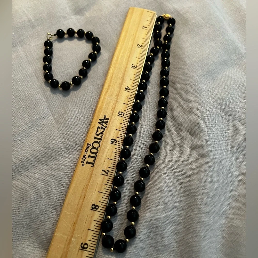 Black onyx  and 14k  gold beads set off 2 necklace and bracelet - Picture 8 of 10